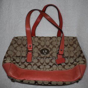 Coach Signature Bag! Coral/Orange/Tan - image 1